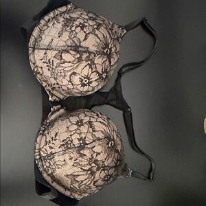 Victoria's Secret Black Lace Overlay on Nude Bra